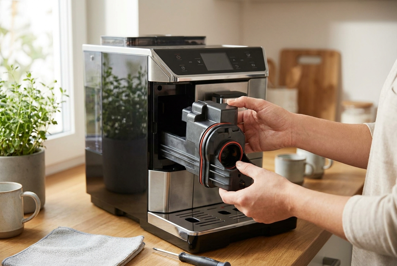 Kaffeevollautomat Brühgruppe klemmt – Antrieb in Nullstellung fahren